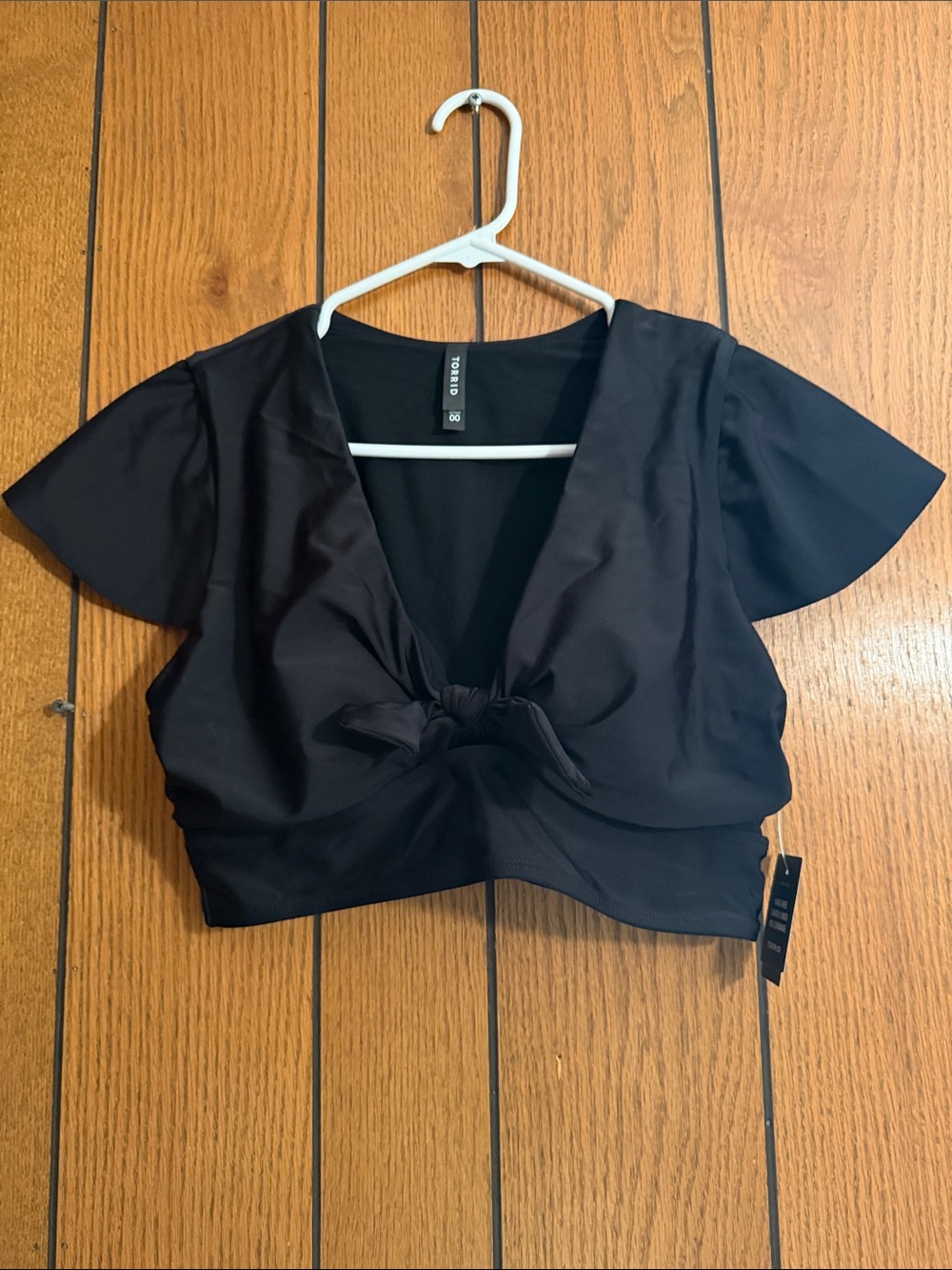 torrid Black Tie-Front Short Sleeve Bikini Top